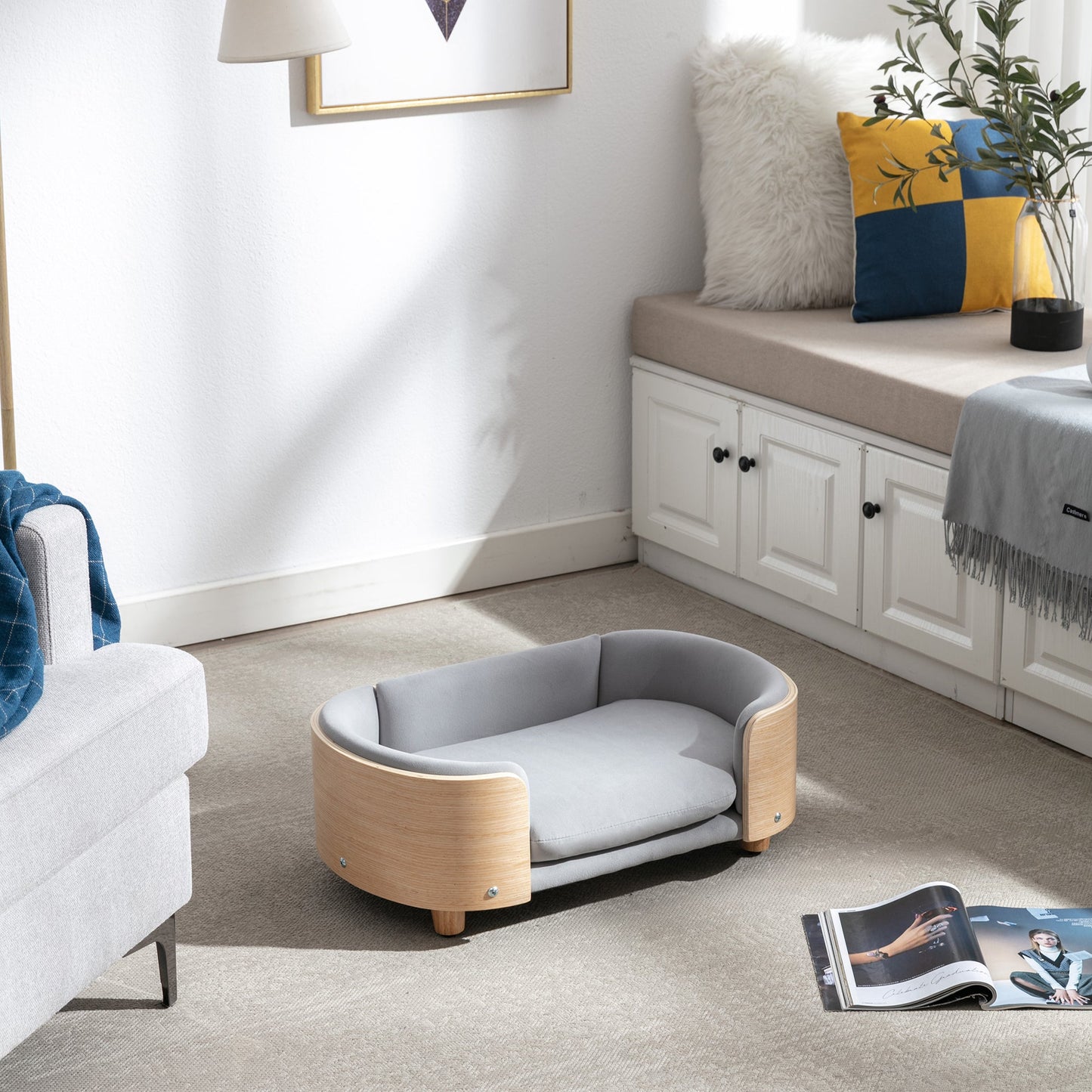 Scandinavian Style Elevated Dog Bed Pet Sofa With Solid Wood Legs