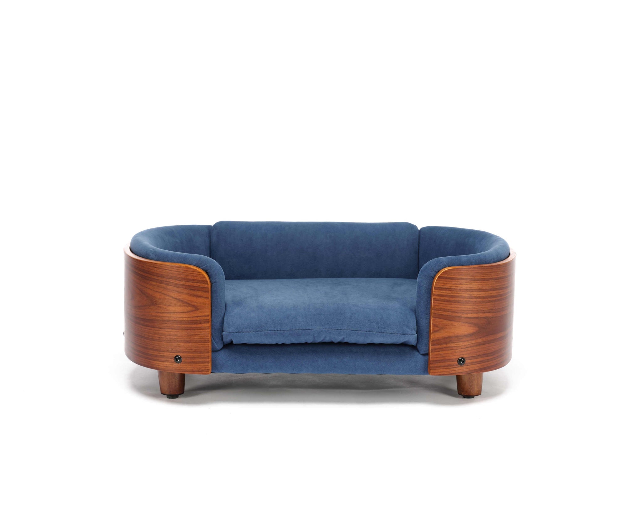Scandinavian Style Elevated Dog Bed Pet Sofa Velvet Dark Blue Small Size