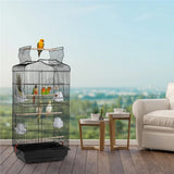41''H Open Top Metal Birdcage with Slide-Out Tray and Feeders, Black