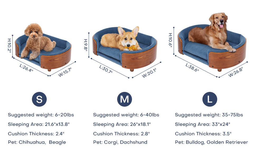 Scandinavian Style Elevated Dog Bed Pet Sofa Velvet Dark Blue Small Size