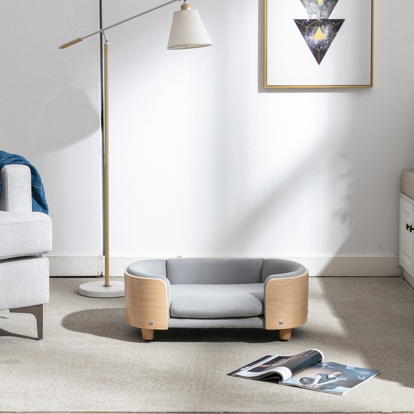 Scandinavian Style Elevated Dog Bed Pet Sofa With Solid Wood Legs