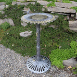 Antique Pewter Sunflower Design Aluminum Birdbath, Silver