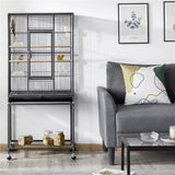53.7'' H Rolling Bird Cage W/ Stand for Conures Parakeets Cockatiels,Black