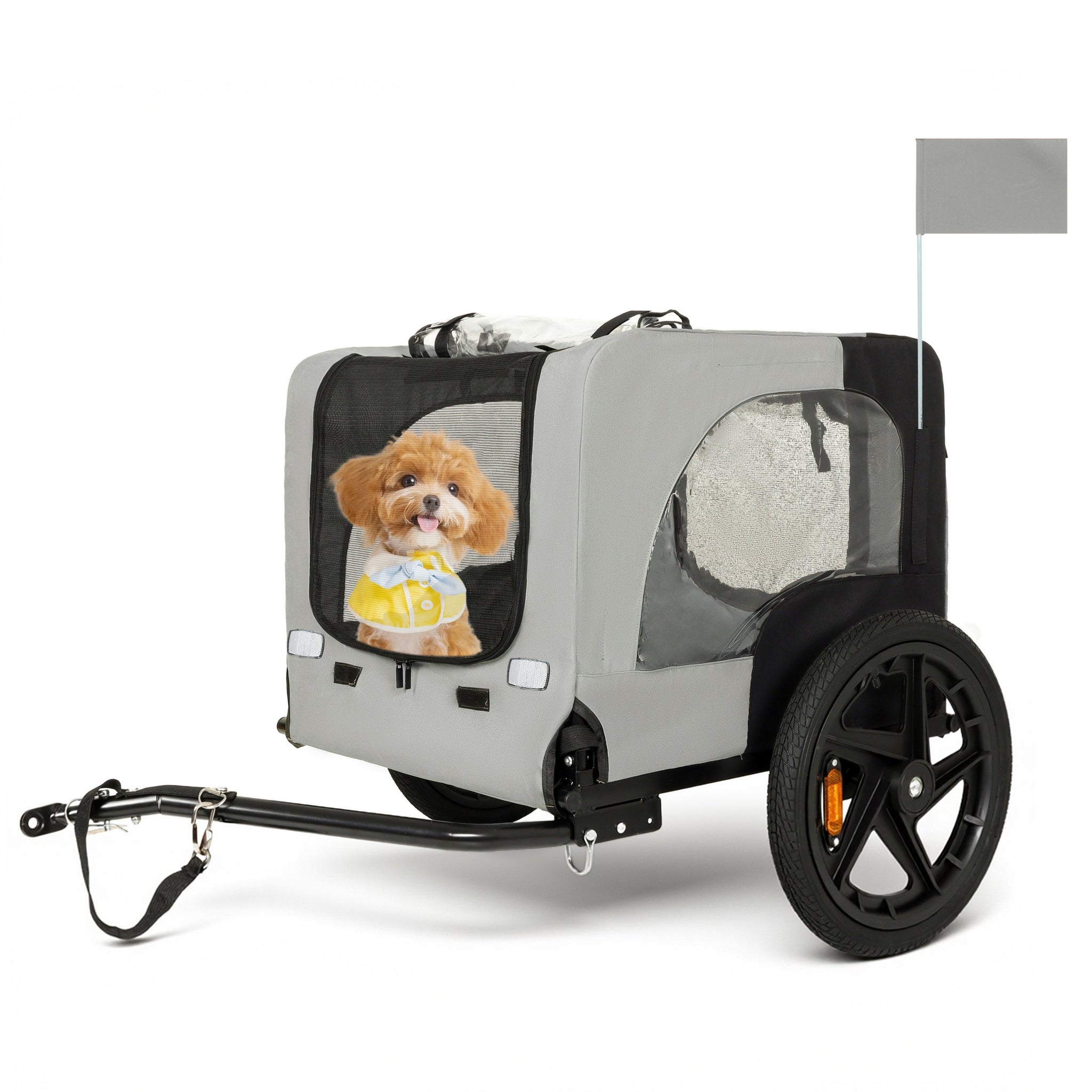 Outdoor Heavy Duty Collapsible Pet Bike Trailer with 16-Inch All-Terrain Wheels