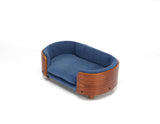 Scandinavian Style Elevated Dog Bed Pet Sofa Velvet Dark Blue Small Size