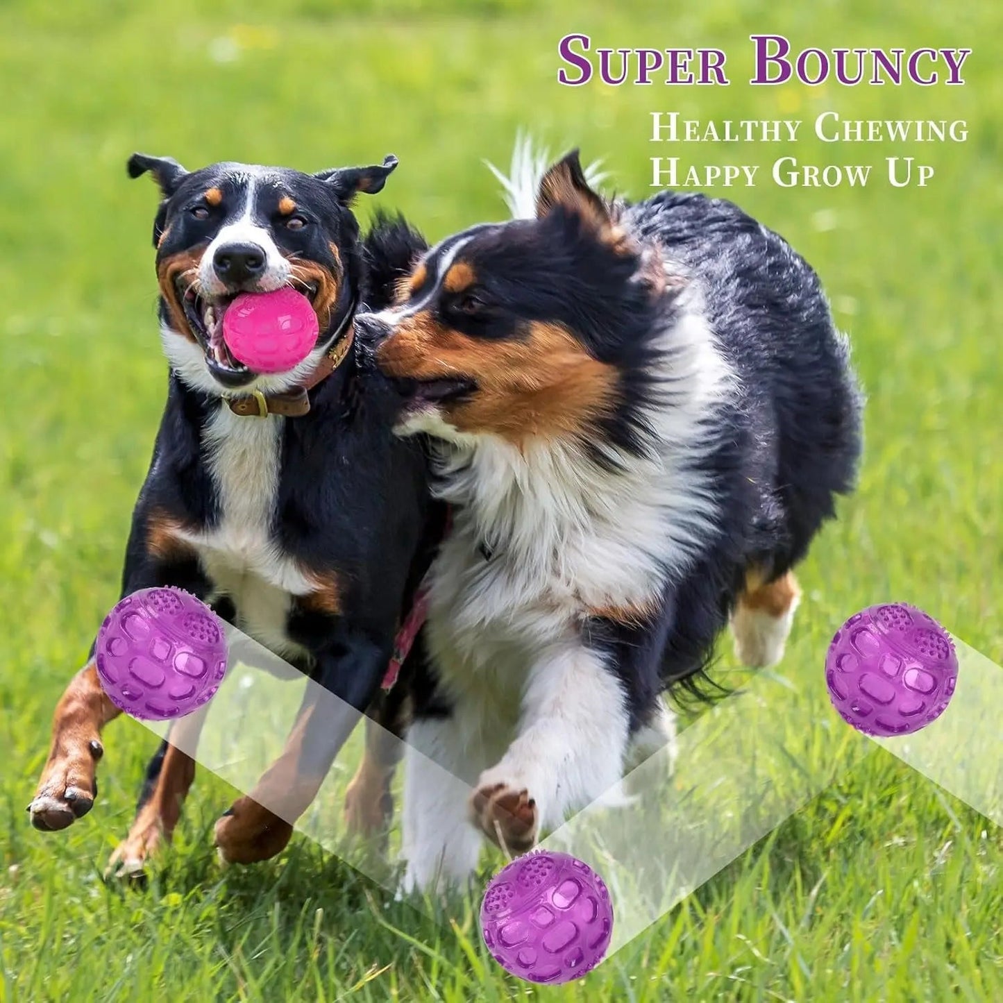 3'' Squeaky Dog Toy Balls for Large Medium Breed, Indestructible Dog Balls for Playing, Fetching & Retrieving, Durable Aggressive Chewers, 2 PCS Blue