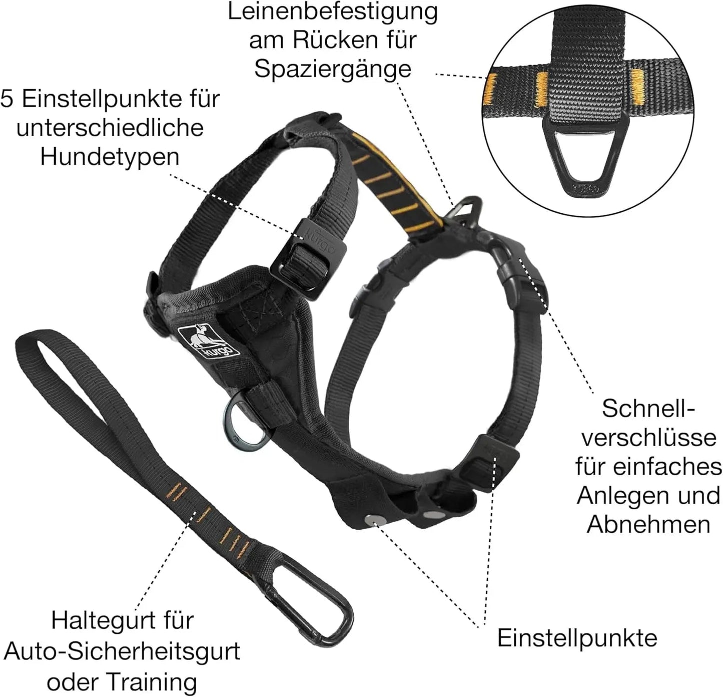 Tru-Fit Smart Dog Walking Harness - Comfortable Fit - Adjustable Harness - Reflective Pet Wear - Quick Strap Release - Daily Walk Accessory - Includes Seat Belt Loop - Black - Medium