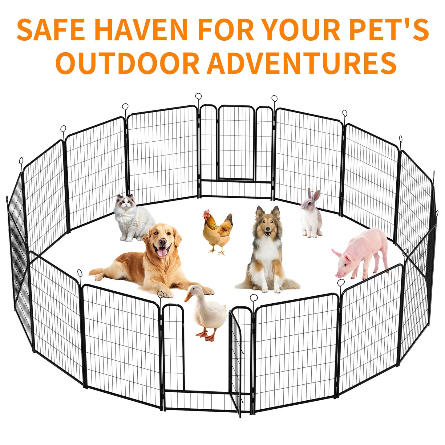 16 Panels Heavy Duty Metal Playpen with Self-Locking Gate, Extra Tall 40' Dog Fence Pet Exercise Pen for Outdoor and Indoor-Easy Setup Exercise Pen for Large Dogs