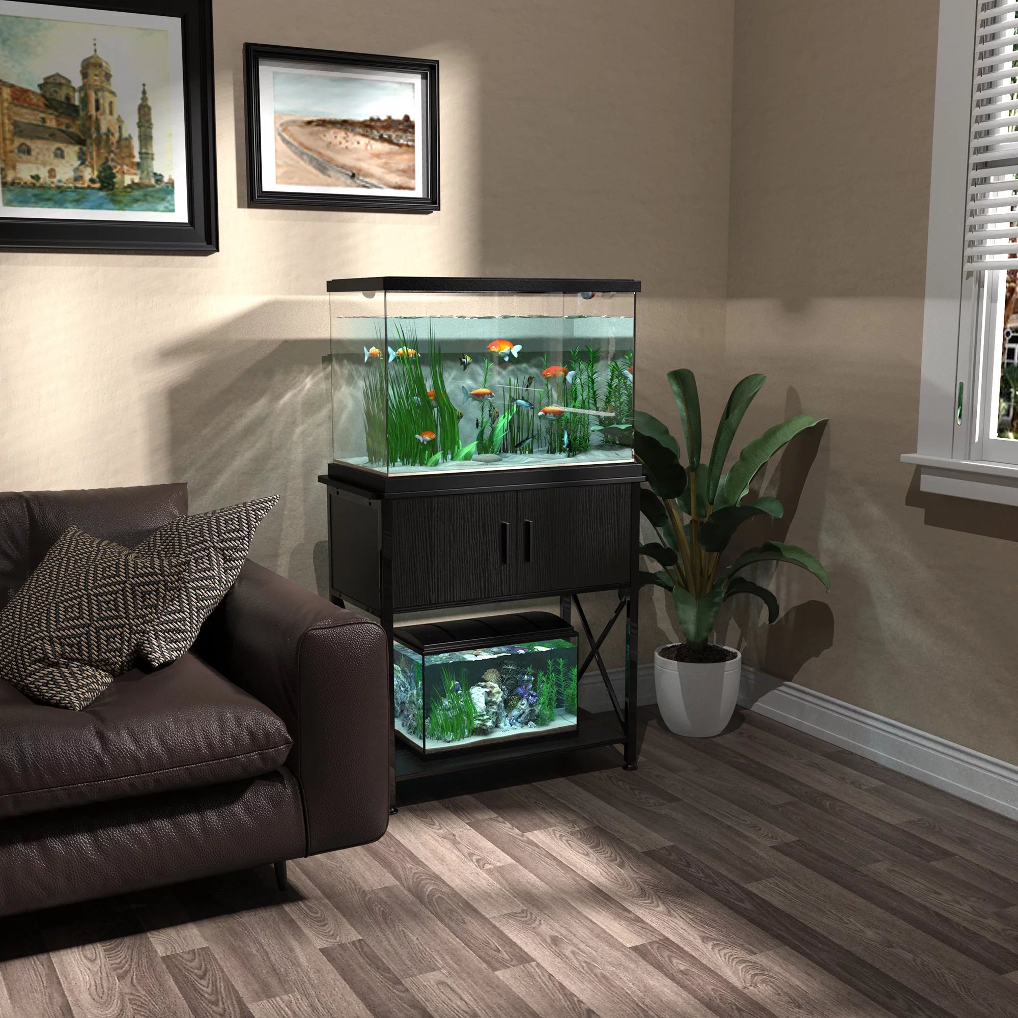 Fish Tank Stand Metal Aquarium Stand for 20 Gallon Long with Accessories Storage