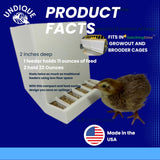 Front-Slot Quail Feeder Pair, Adjustable Spill-Resistant Design, for Hatching Time Chimuka Cage Systems, Made in USA