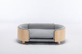 Scandinavian Style Elevated Dog Bed Pet Sofa Velvet Cushion Mid Size Light Grey