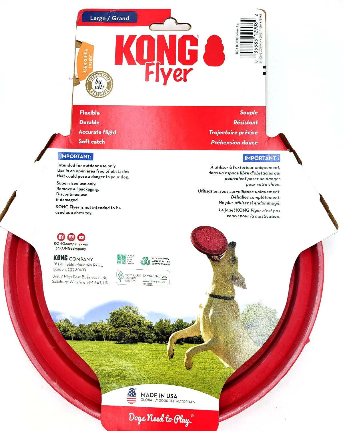 KONG Flexible Flyer Frisbee LARGE 9" Durable Soft Rubber Dog Fetch Toy