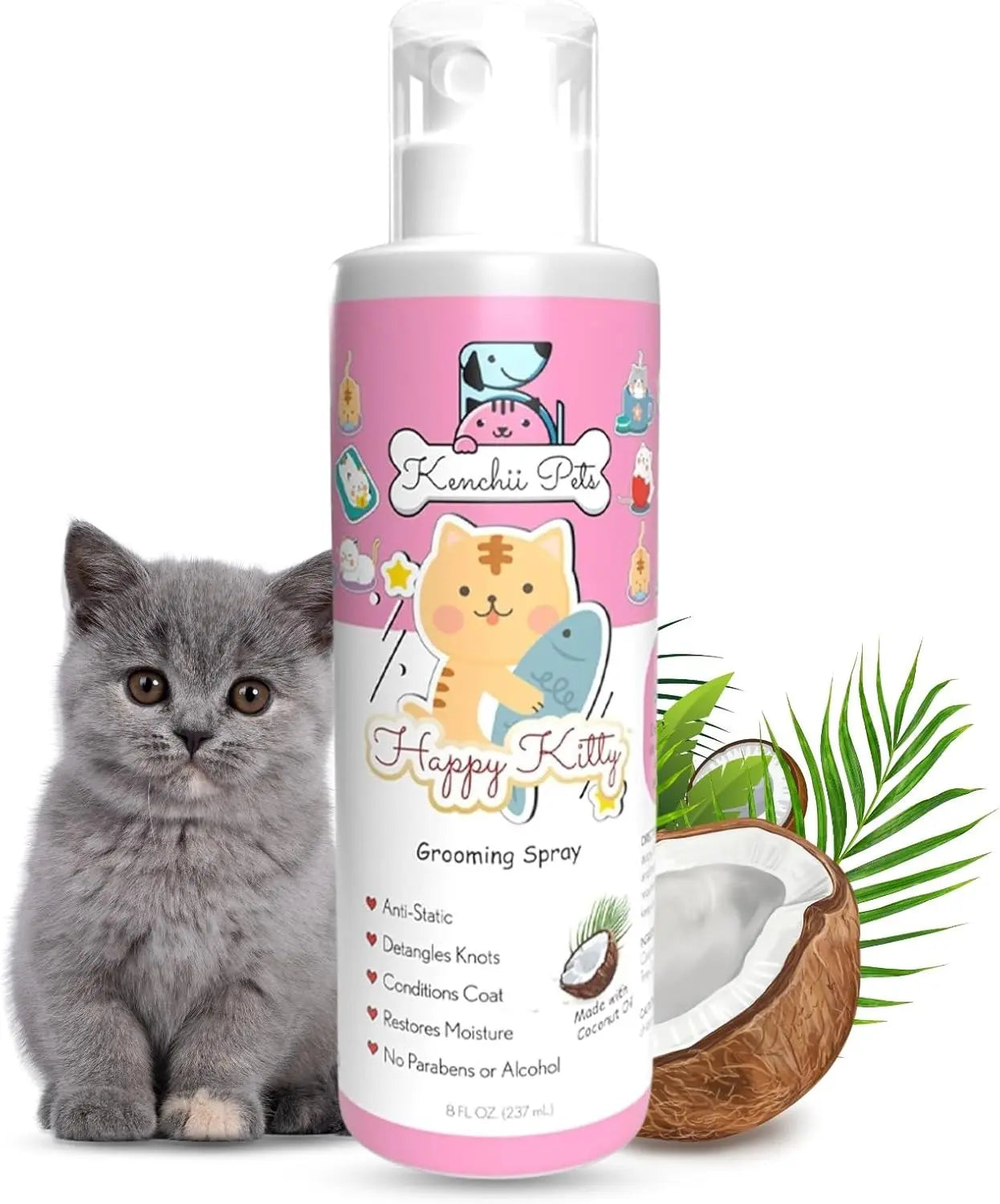 All-Natural Cat Detangler Spray, Moisturizing Coat Shine Conditioner for Kittens