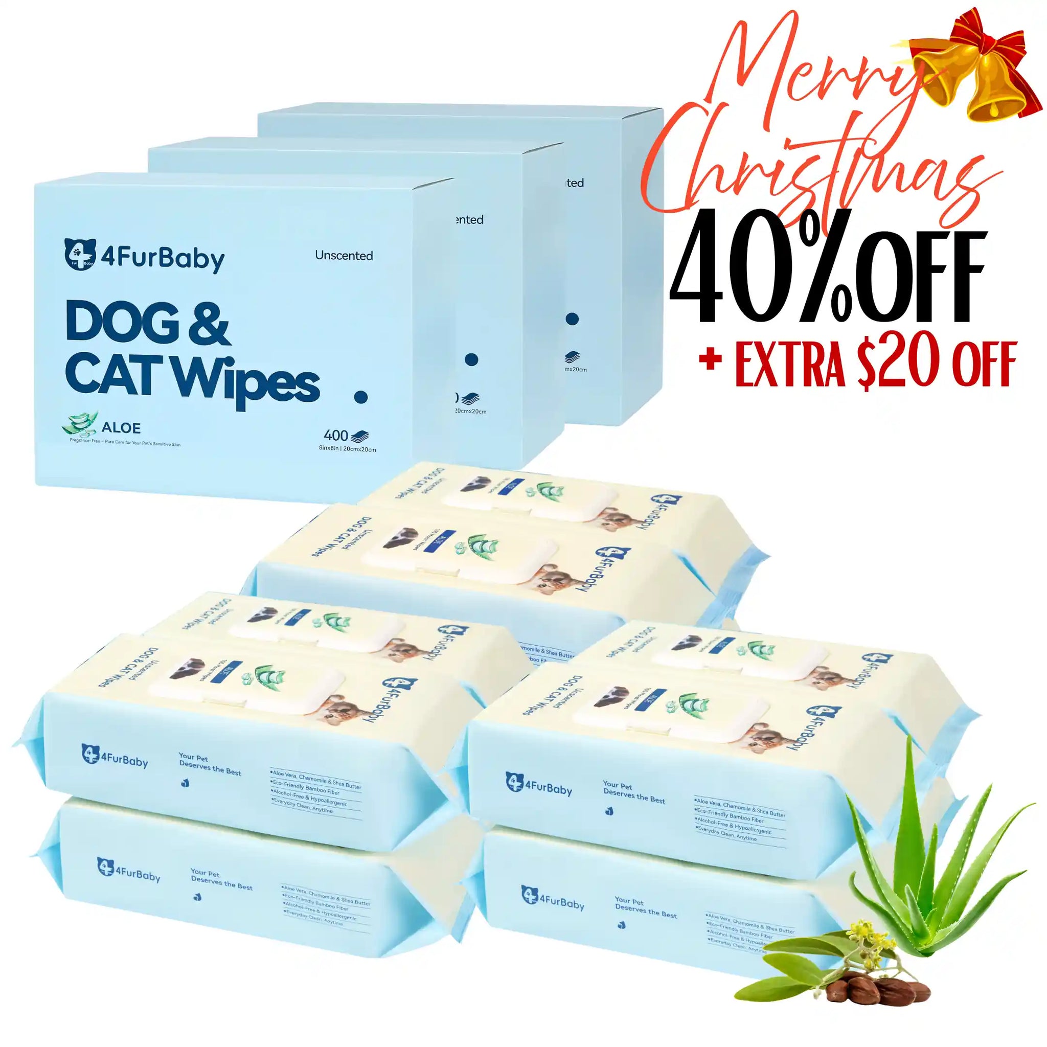 Plant-Based Pet Wipes for Dogs & Cats – Hypoallergenic, Gentle, Cleaning & Hydrating for Paws, Body & Butt – Daily Grooming Use – 400 Count