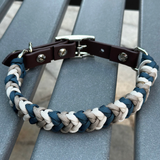 Coiled Charm Hand Braided Dog Collar in Navy, Tan, & Cream