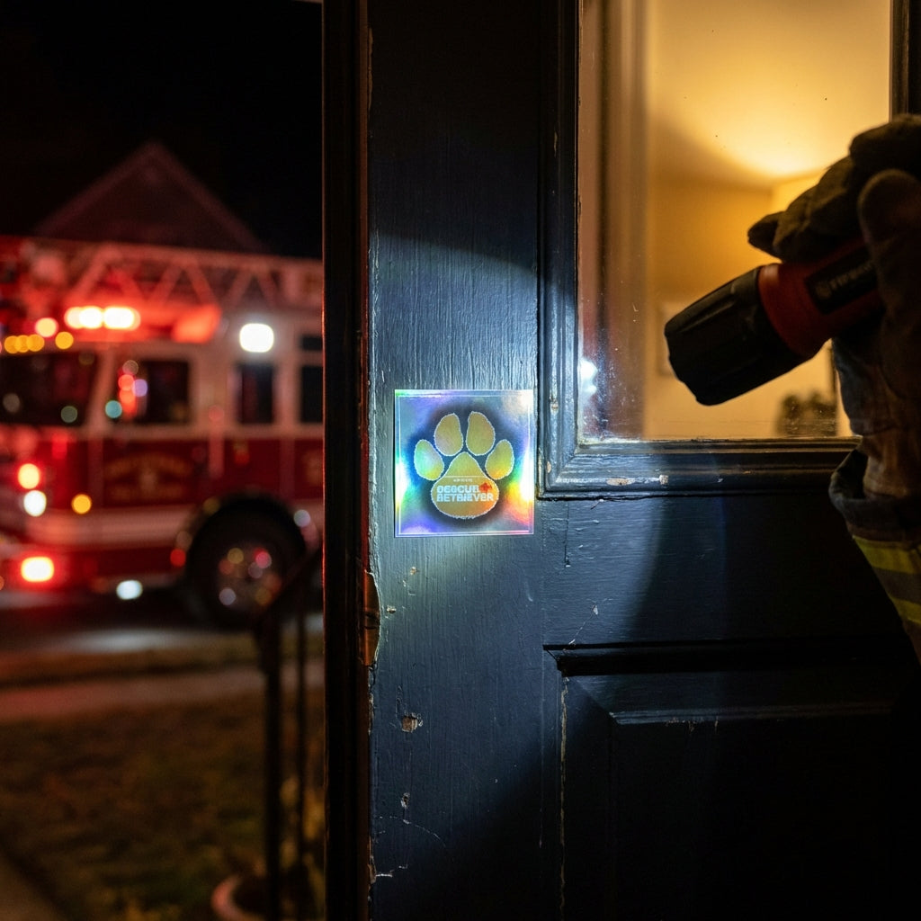 Rescue Retriever® Reflective Pet Alert Safety Sticker 2 Pack | Pets Inside Fire Rescue Decal | Waterproof UV Vinyl | Window Door Sign | Designed by a Firefighter