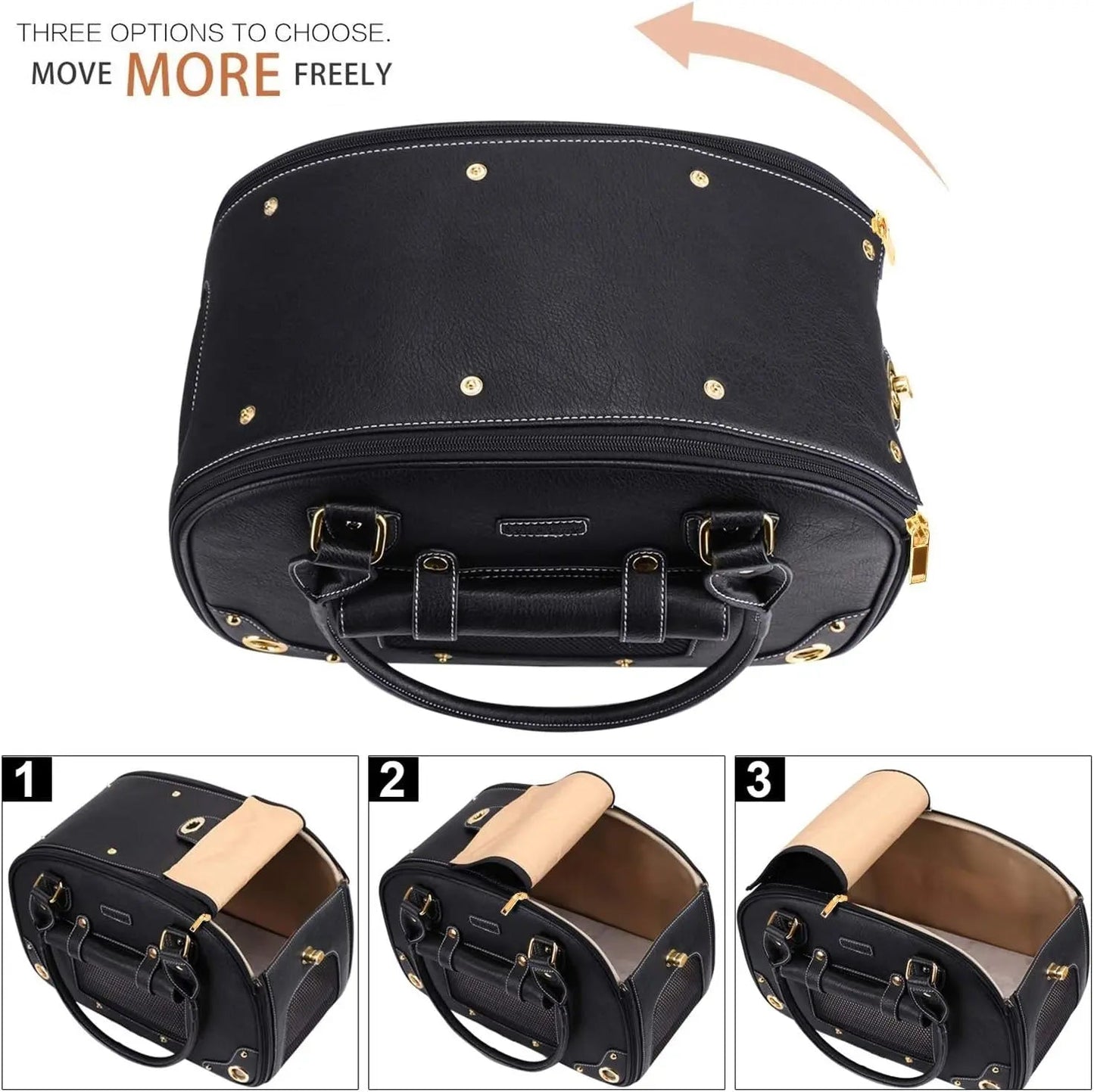 Dog Carrier Purse – Waterproof PU Leather Pet Travel Bag with Roof, for Small Dogs & Cats