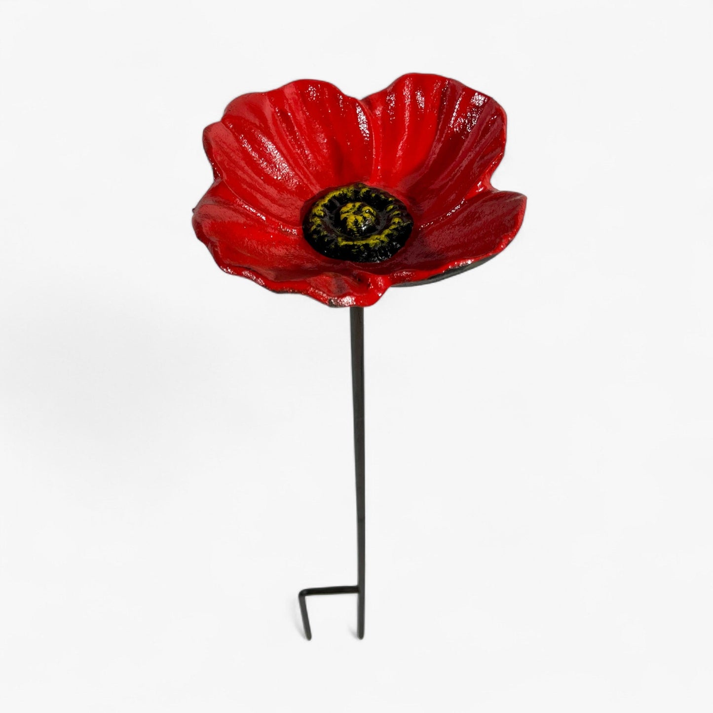 Poppy Bird Feeder and Bath, Red Cast Iron Garden Stake Outdoor Decor