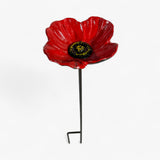 Poppy Bird Feeder and Bath, Red Cast Iron Garden Stake Outdoor Decor