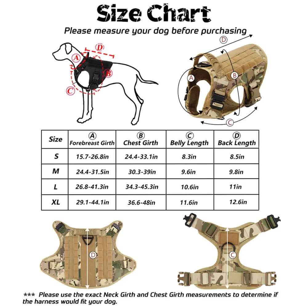 Camo Tactical Dog Harness - Heavy Duty & Quick Release