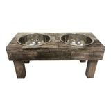 Huntley Pet Berjen Table Elevated Double Bowl Pet Feeder, Brown Wash