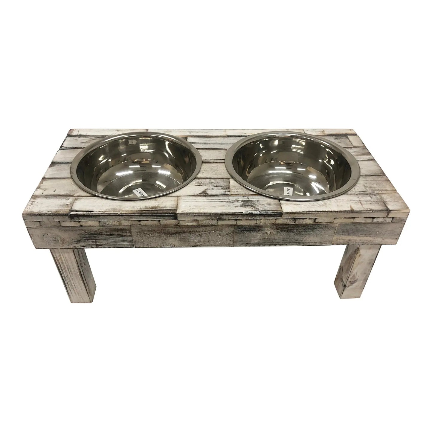 Huntley Pet Berjen Table Elevated Double Bowl Pet Feeder, White Wash