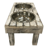 Huntley Pet Berjen Table Elevated Double Bowl Pet Feeder, White Wash