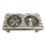 Huntley Pet Berjen Table Elevated Double Bowl Pet Feeder, White Wash