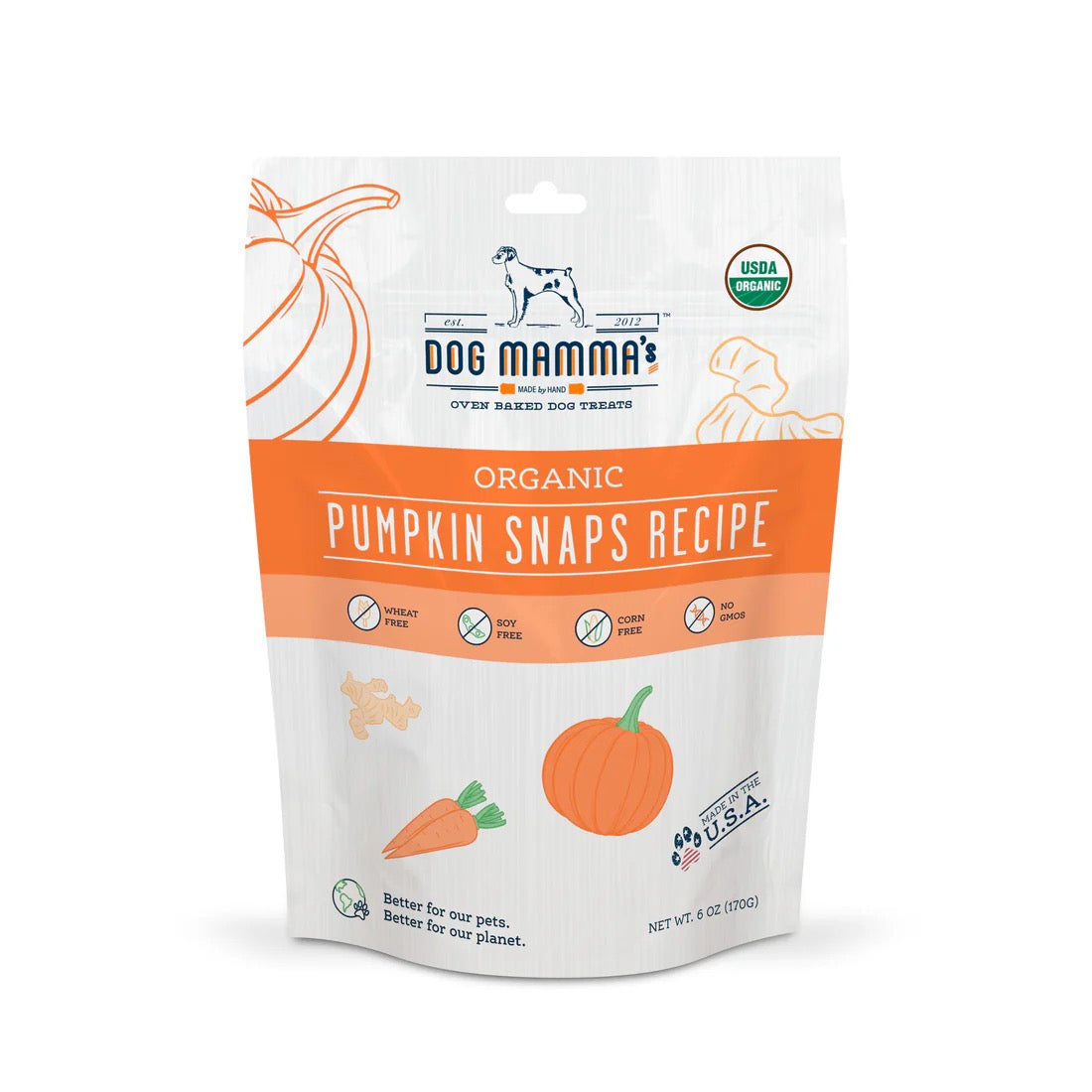 Dog Mamma's Organic Pumpkin Snaps Recipe Oven Baked Dog Treats (6oz)