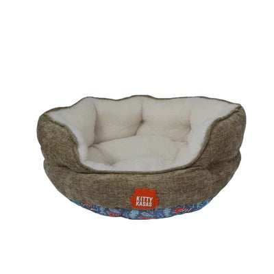 Kitty Kasa Bolster Cat Bed, Heathered Brown 17"