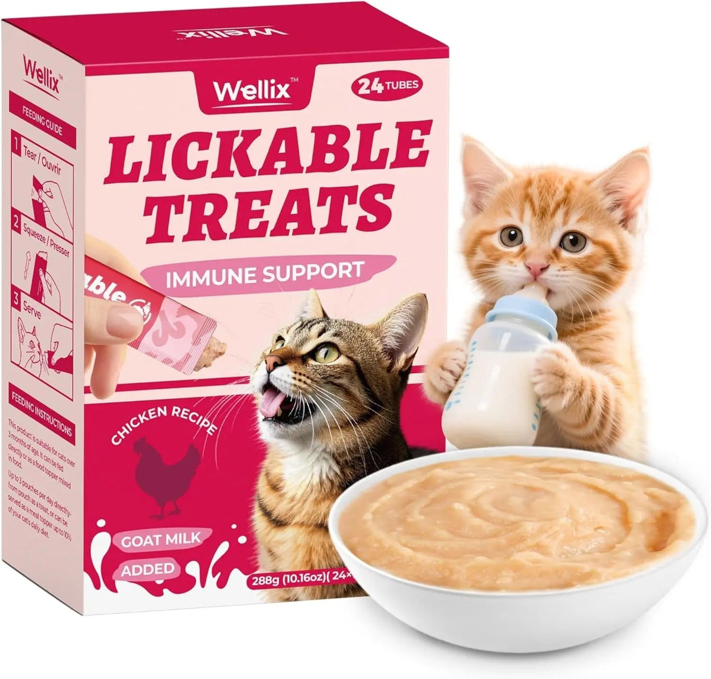 Lickable Cat Treats – Grain-Free Chicken & Goat Milk Squeezable Snacks (24 Ct)