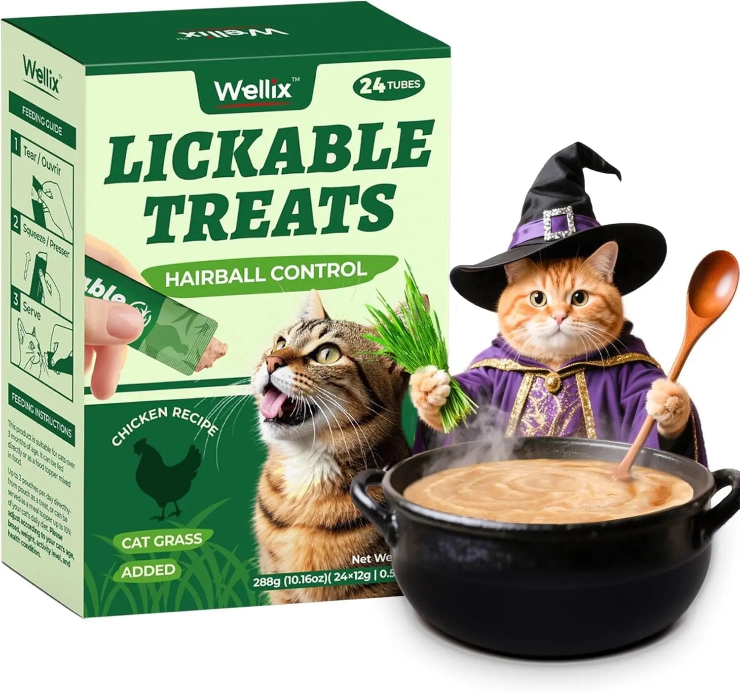 Lickable Cat Treats – Grain-Free Chicken & Goat Milk Squeezable Snacks (24 Ct)