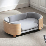 Modern Elevated Pet Sofa Bed with Wood Legs, Velvet Cushion, Washable Cover