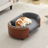 Modern Elevated Pet Sofa Bed with Wood Legs, Velvet Cushion, Washable Cover