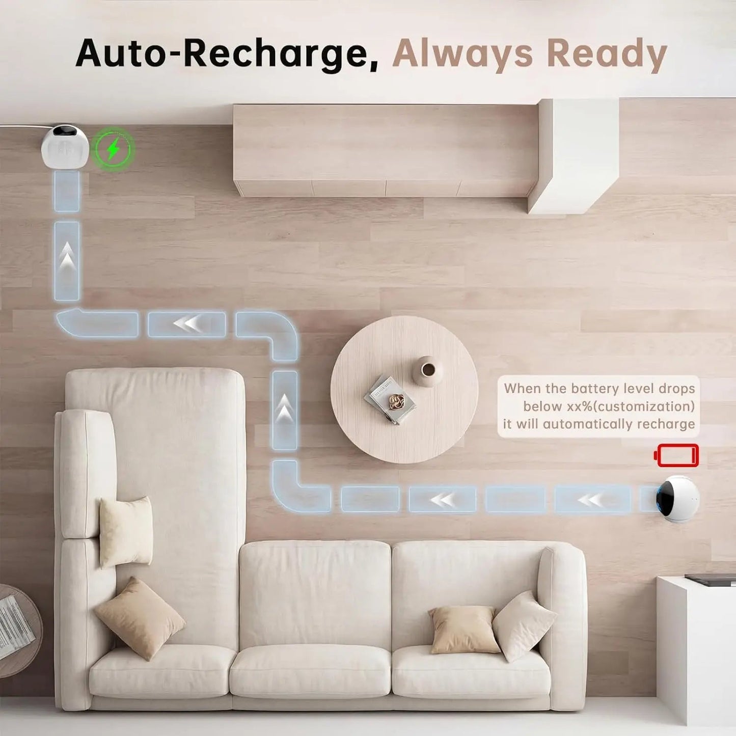 Movable Pet Camera Robot 1080P Two Way Audio Night Vision Auto Recharge
