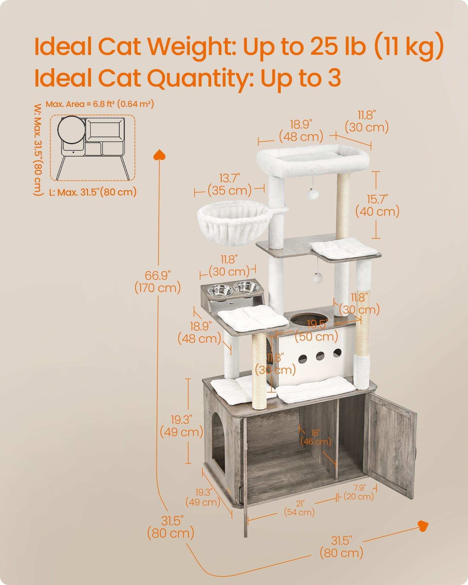 66.9-Inch Cat Tower with Litter Box Enclosure