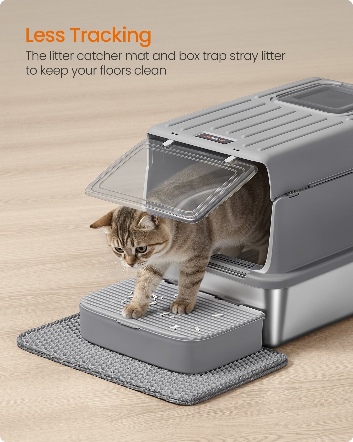 Feandrea Stainless Steel Cat Litter Box with Flip Lid