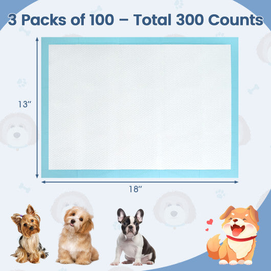 Dog and Puppy Pee Pads 18" x 13" (300 Counts) for Potty Training-Blue - Color: Blue