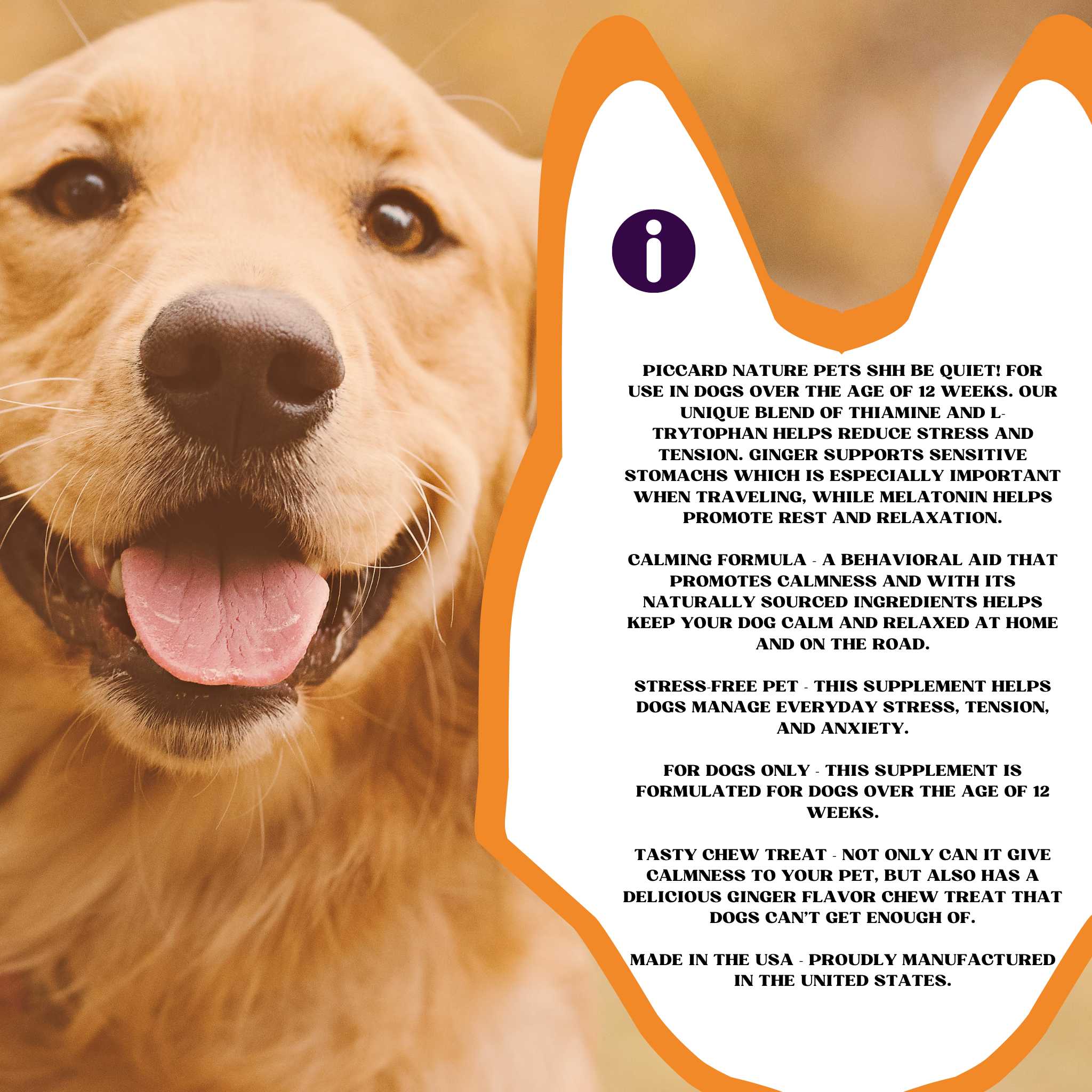 PiccardNaturePets Shh Be Quiet! Calming Aid Dog Supplement 60ct