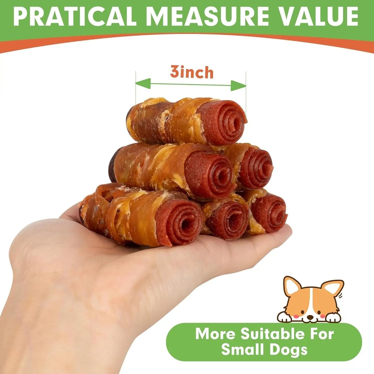 Rawhide Free Dog Treats 3 Inch Chicken Duck Beef Rolls 16 Count 21oz