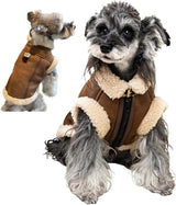 Retro Aviator Dog Jacket Faux Leather Sherpa Coat XS-3XL Winter