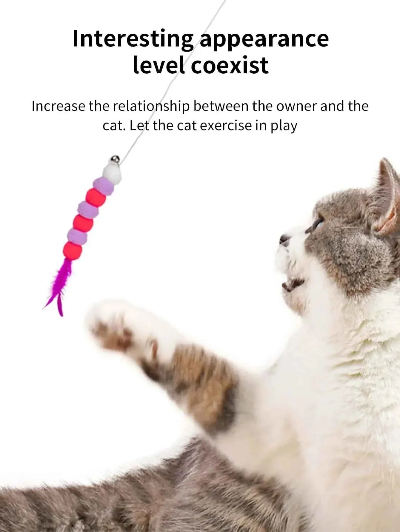 Elastic String Cat Teaser Wand with Faux Fur Bug