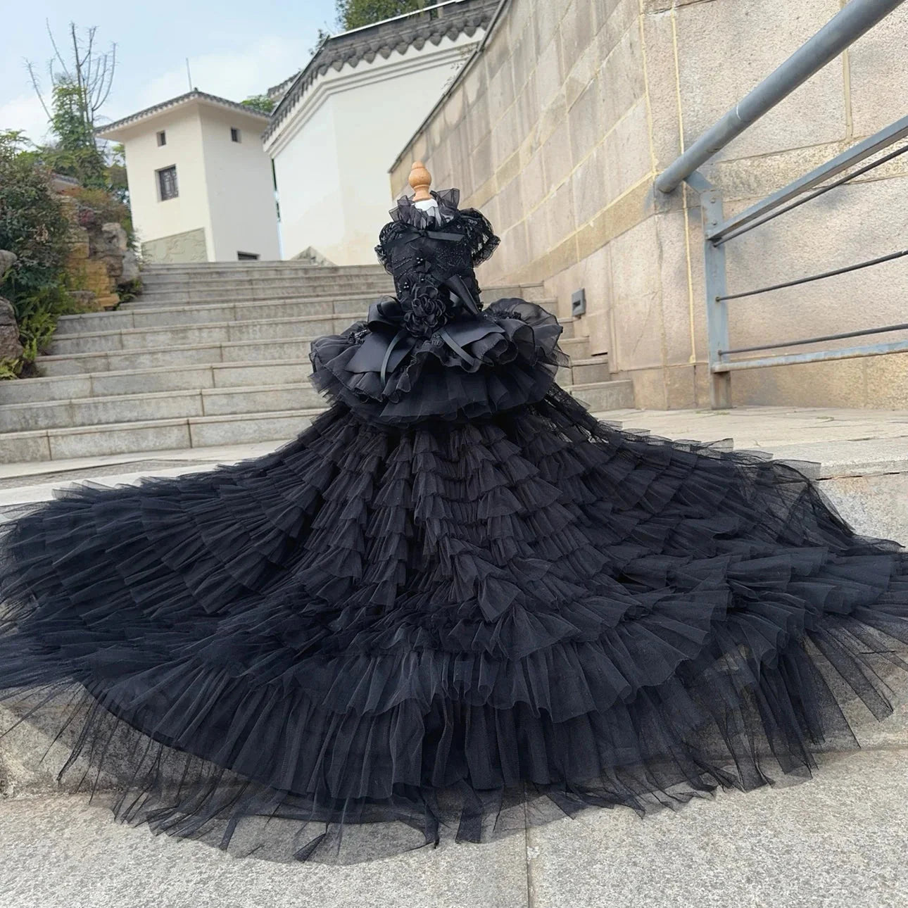 The Midnight Princess Gown - Luxury Black Lace Dress