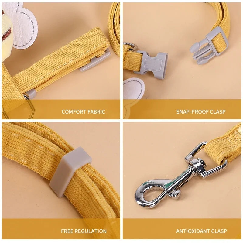Cat Harness Leash Collar Set - Adjustable Cartoon Bee Design