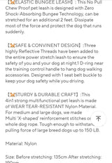 Heavy duty tactical bungee leash shock absorbing reflective, no pull.