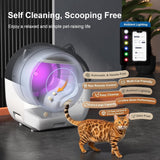 Self Cleaning Cat Litter Box 76L Smart App Control Quiet Multi-Cat
