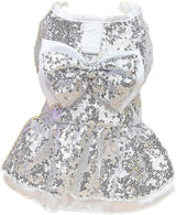 Sequin Bow Party Dress for Small Dogs Formal Dance Outfit All Sizes