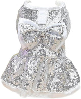 Sequin Bow Party Dress for Small Dogs Formal Dance Outfit All Sizes