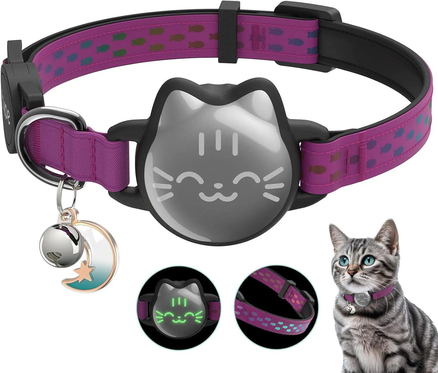 Waterproof Reflective AirTag Cat Collar, Breakaway Safety GPS Holder for Cats