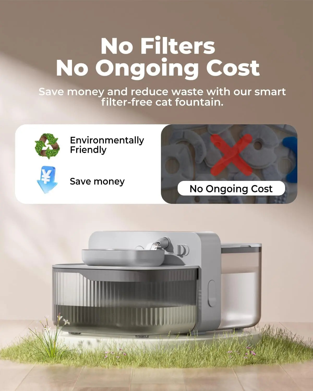 Wireless Cat Water Fountain No Filter Stainless Steel 3.5L Quiet Auto